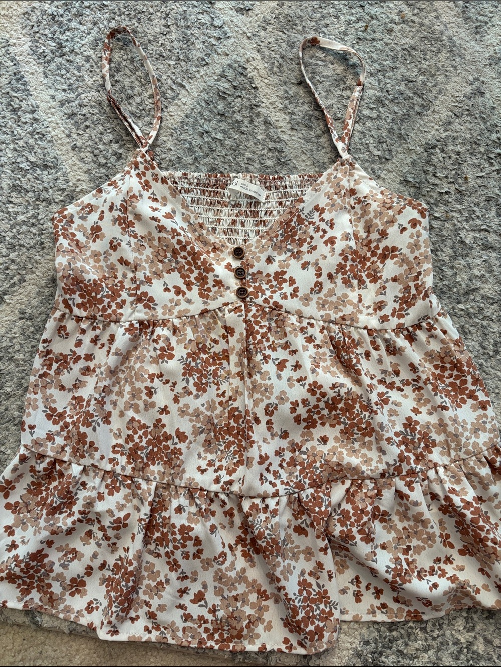 Tiered Floral Spaghetti-Strap Camisole - White with Brown Floral